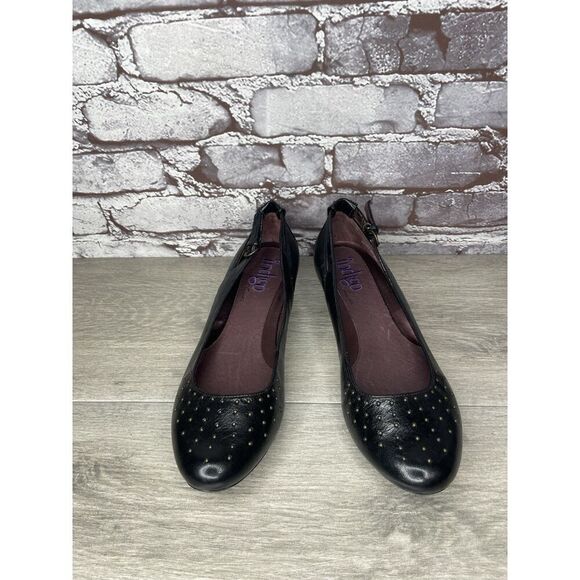 INDIGO BY CLARKS Black Lea Bishop Studded Slip On Strap Wedge Women’s 8M US/39EU - Picture 11 of 16